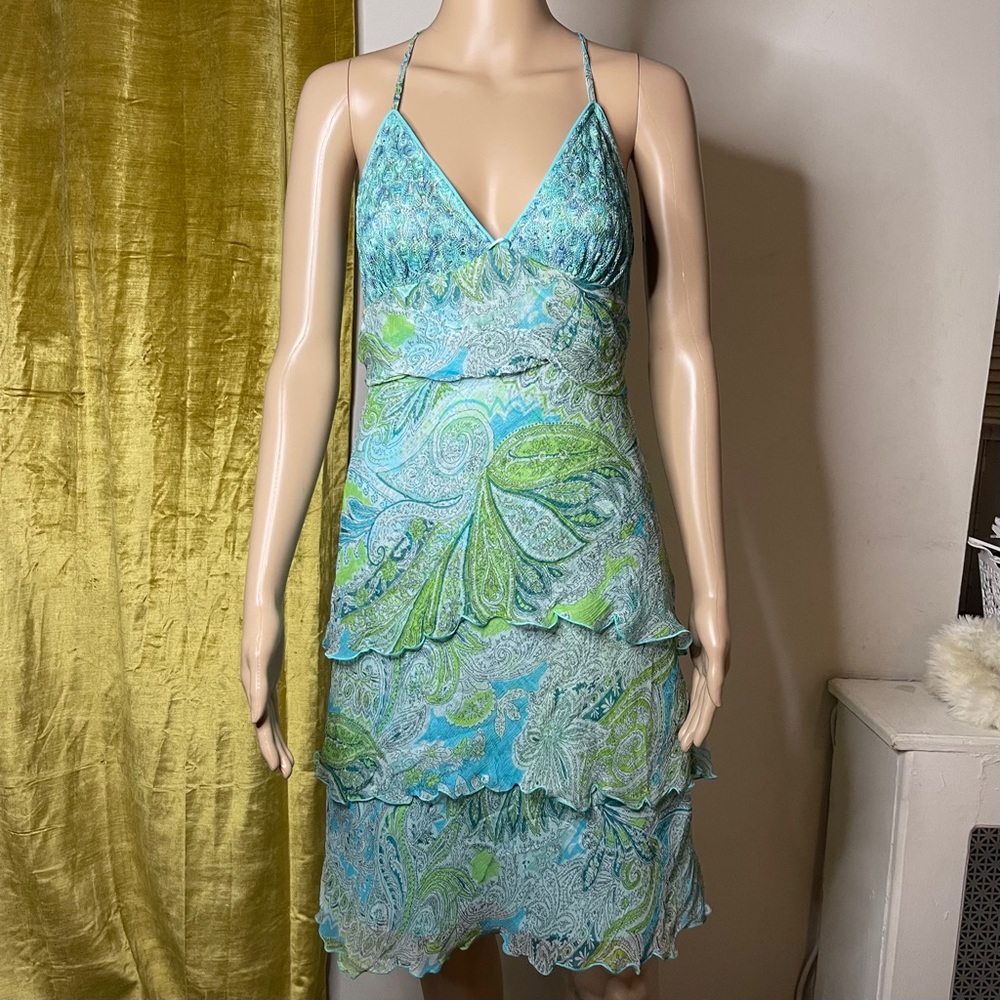 Vtg Helena Sorel Silk Blu Paisley Slip Dress Sz 12